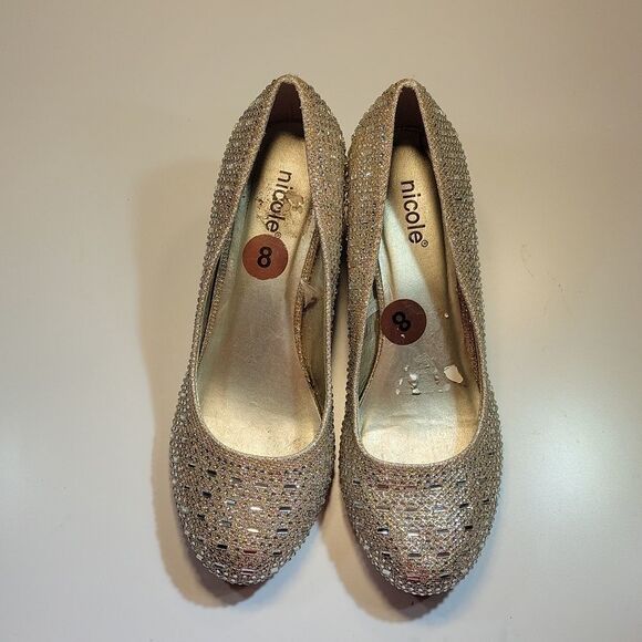 NICOLE ROUND TOE GOLD &SILVER WEDGE SHOES - Picture 4 of 16